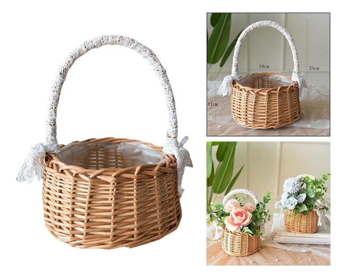 Djjshaoke 3- Cesta De Ratán For Pascua Con Flores De Mimbre