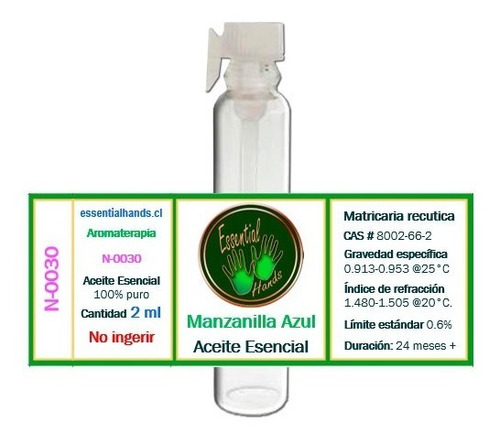 Imagen 2 de 2 de Manzanilla Azul 2 Ml - Aceite Esencial - Aromaterapia