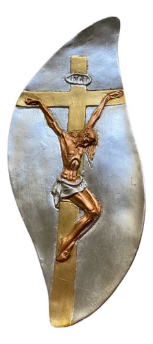 Cristo En Hoja Completo Para Colgar De 33x14 Cm Color Plateado