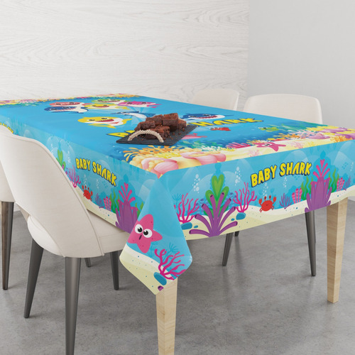 Toalha De Mesa Infantil Tematica,toalha De Mesa Baby Shark 2 Cor Baby Shark Azul