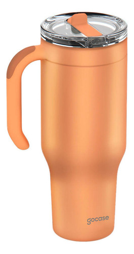 Copo Térmico Gocase 1180ml Aço Inox Com Canudo Flip E Tampa Cor Laranja Lisa