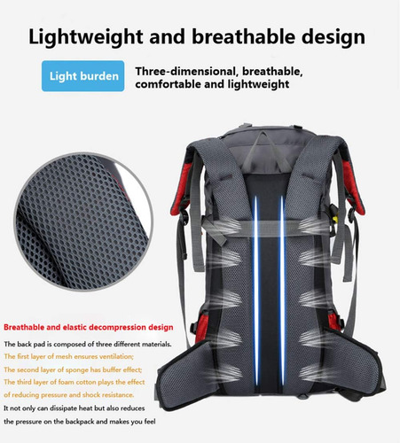 Mochila Senderismo Impermeable Ligera Azul Marino 60l