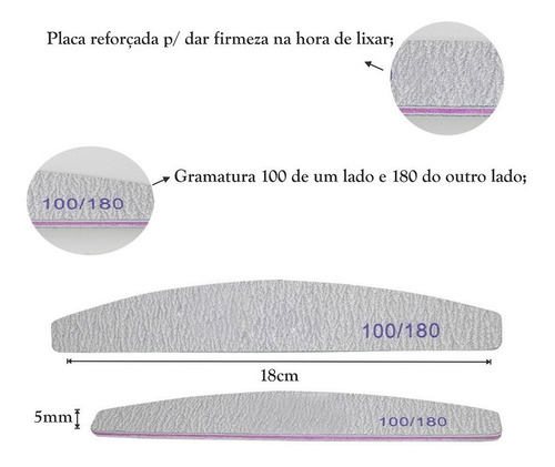 Imagem 3 de 6 de 05 Lixas Para Unha De Gel Acrílico 100/180 Pronta Entrega