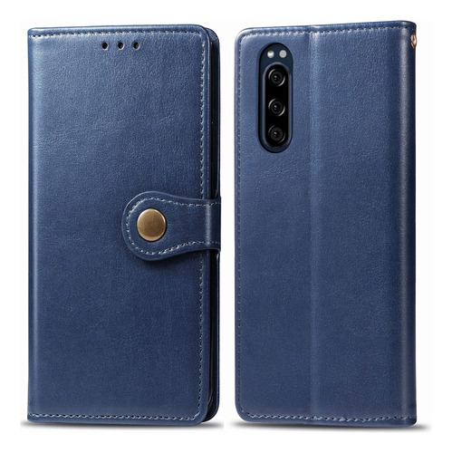 For Sony Xperia 5 Retro Solid Color Leather Buckle Phone Cas