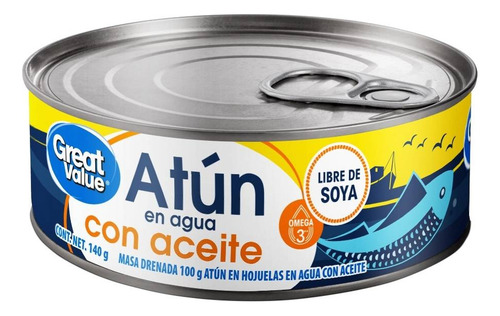 18 Pza AtĂșn Great Value En Agua Con Aceite 140 G