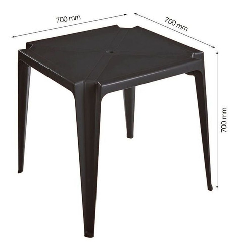 Kit Mesa Quadrada Monobloco Preta Com 4 Cadeiras Arqplast