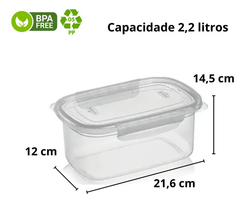 Pote Alto Com Travas 2,2 L Transparente Microondas Freezer