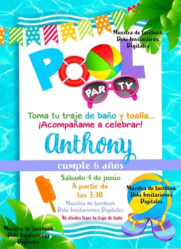 comprar Invitacion Digital Imprimible Pool Party