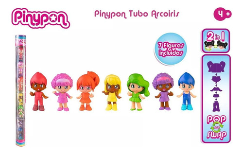 Pinypon Tubo Rainbow De 7 Figuras 2 Caras En 1, 78cm