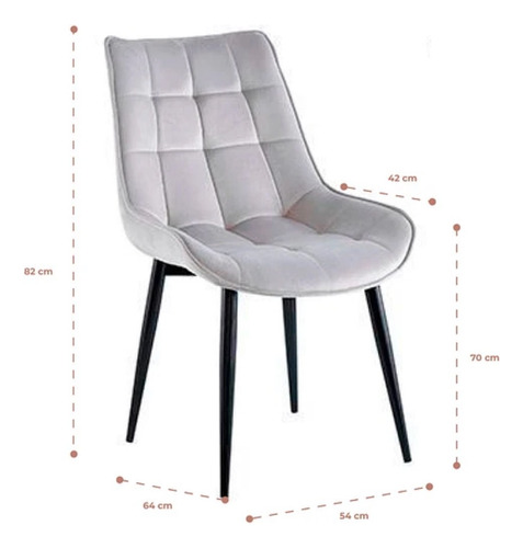 Silla De Comedor Terciopelo Capiton Cómoda Y Elegante Estructura de la silla Gris