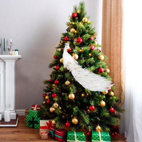 Adorno Para Árbol De Navidad Con Plumas De Pavo Real Blanco