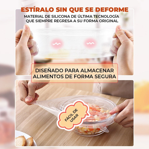 Tapas Reutilizables Herméticas De Silicona Flexible 6pzs.
