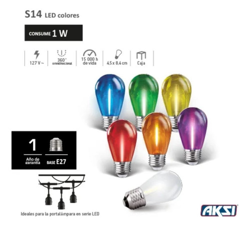 Foco Led Luz Vintage 1w Entrada E27 Color A Elegir Aksi