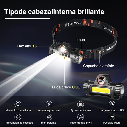 Linternas Frontales Led Recargables + Linternas Xpe+cob De Cabeza Usb 2000 Lúmenes, Linternas Frontales Ajustables Y Portátiles Para Equitación, Senderismo, Camping Y Otras Actividades Al Aire Libre