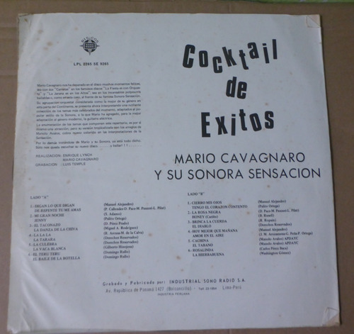 Mario Cavagnaro Cocktail De Exitos Lp Ricewithduck (Usado)