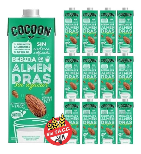 Leche De Almendras Cocoon Vegana Sin Tacc Ni Azucares 1l X12