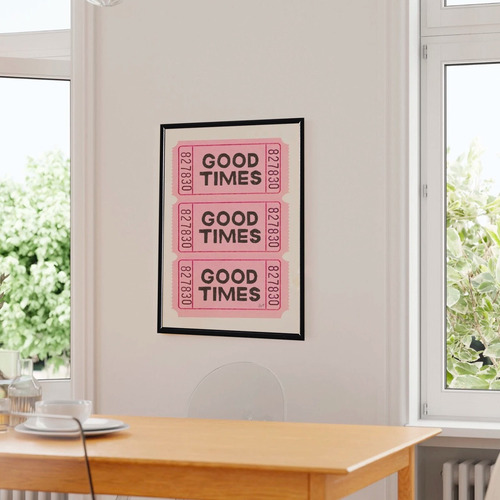 Cuadro Good Times Tickets Retro Rosa Aesthetic Marco Madera