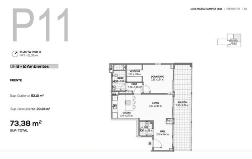 Imagen 10 de 10 de Barrancas De Belgrano - Excelente 2 Ambientes Con Balcón Terraza, Toilette Y Dormitorio En Suite.