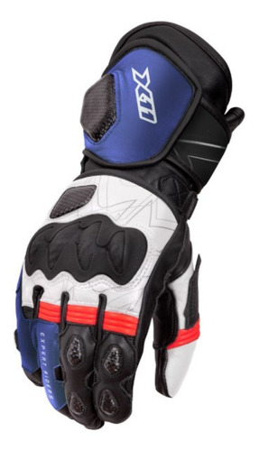 Luva Couro X11 Racer 2 Proteção Azul Speed Moto Pista Cor Preto Azul Branco Vermelho Tamanho P