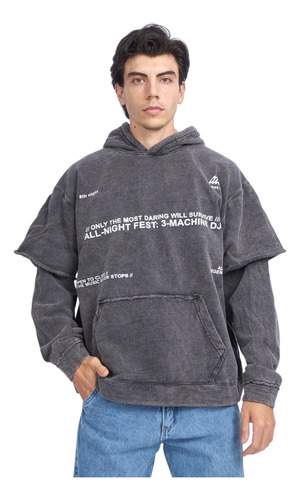 Buzo Canguro Frisado Hombre Overzide Estampado