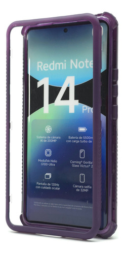 Funda 3 En 1 Para Redmi Note 14 Pro 4g Case Rudo Protector Violeta Redmi Note 14 Pro 4g