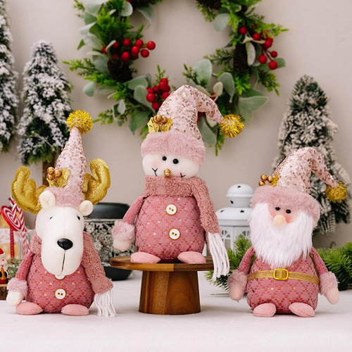 * Adornos Navideños Rosa,figuras Navideñas De Felpa Para