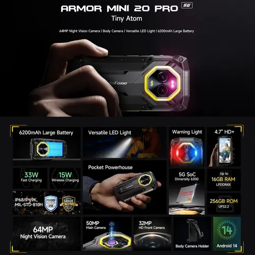 Ulefone Armor Mini 20 Pro 8gb+256gb Ip68/ip69k Android 14 Di