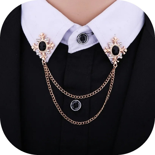 Broche Pin Con Cadena Para Cuello De Camisa O Saco Moda