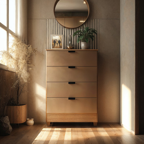 Cômoda Gk Para Quarto De Casal Ou Solteiro: Com 4 Gavetas E Estilo Industrial, Cor Off White E Acabamento Madeirado, Perfeita Para Organizar Suas Roupas Com Funcionalidade E Elegância No Seu Ambiente