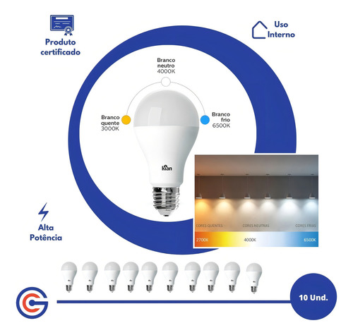 Kit 10 Lâmpadas Led 15w E27 Branco Quente E Branco Frio Kian Cor da luz Branco-quente