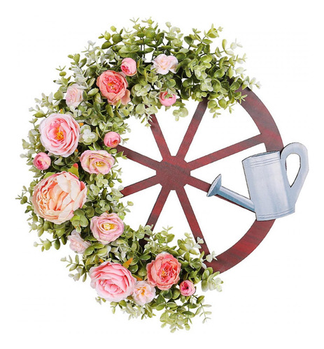 Corona De Primavera Con Flores Artificiales De Peonía Y