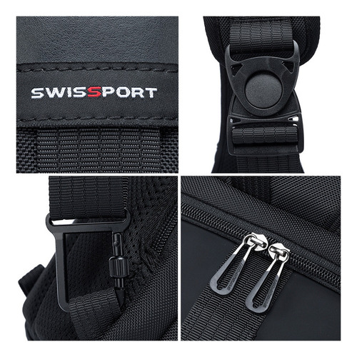Bolsa Transversal Shoulder Bag Masculina Mochila Swissport Cor Preto Desenho do tecido Lisa