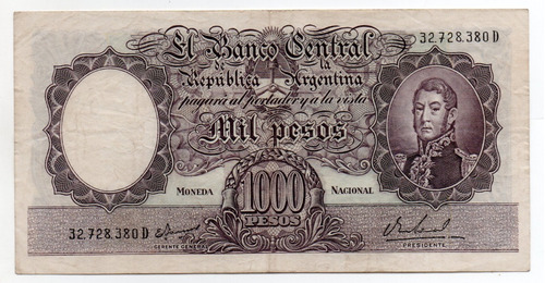 Billete Argentina 1000 Pesos Moneda Nacional Bottero 2167 Mb