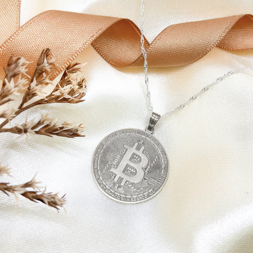 Cadena Y Dije Moneda Bitcoin Plata 925 Plata 925 45 Cm