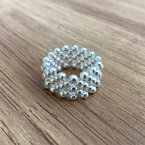 Imagen 4 de 10 de Anillo Bolitas 5 Lineas De Plata .925 Agálea Joyería