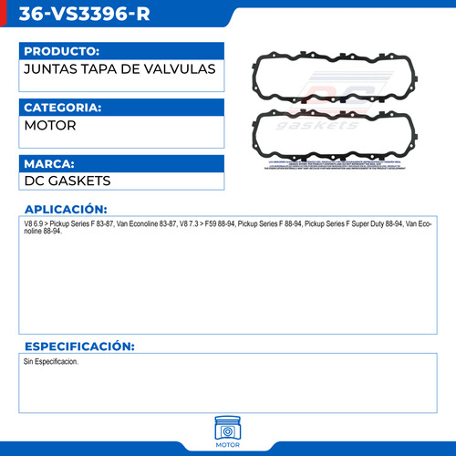 Juntas Tapa De Valvulas Para Ford E250 Econoline Van 1983-1