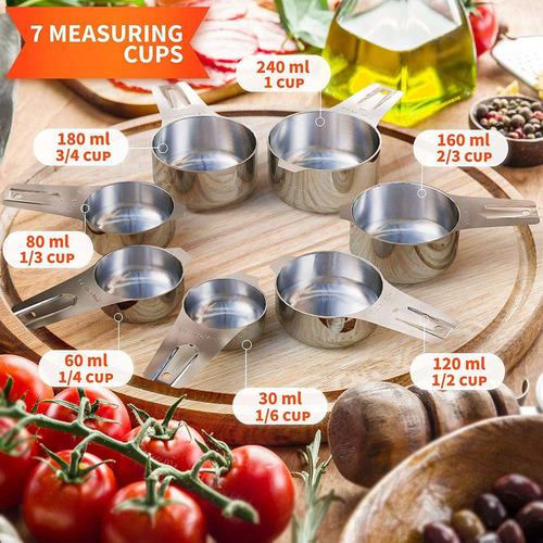 . Juego De Tazas Y Cucharas Medidoras De Acero Inoxidable