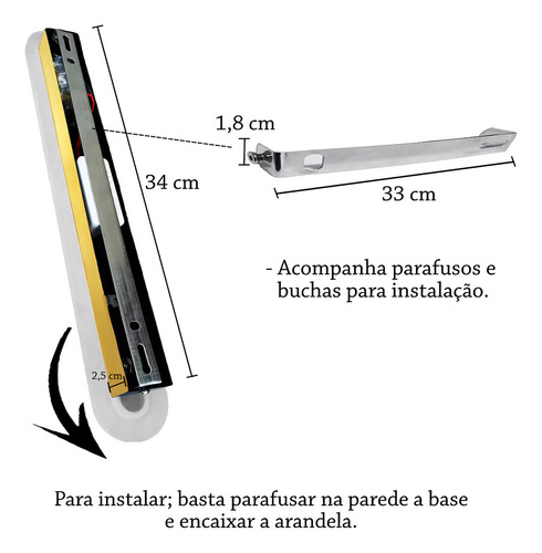 Arandela Linear Dourado Acrilico 40 Cm Led Lavabo Lup99