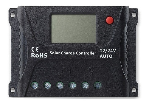 Imagem 1 de 5 de Controlador De Carga Solar Pwm Hp 10a 12/24v Visor E Usb