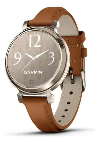 Pulseira de relógio Garmin Lily 2 Classic Cream Gold, cor: pulseira de couro, cor de canela, design de pulseira de couro