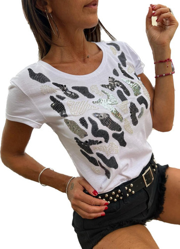 Remera Bordada Lentejuelas Mujer - Full Print Canutillos