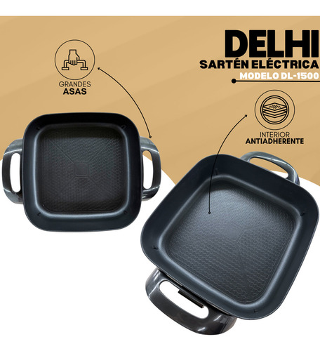 Sartén Olla Eléctrica Antiadherente 1300w Delhi DL-1500 Portatil Color Negro Frecuencia 50