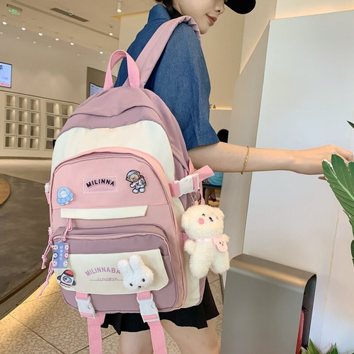 Mochila Impermeable Kawaii Hidrófugo Colegio Nylon Niña 