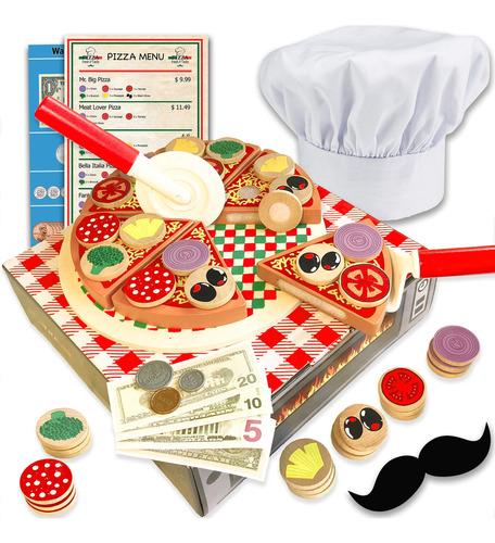 Wooden Pizza Toy For Kids Pizza Play Food Set - Wooden ...