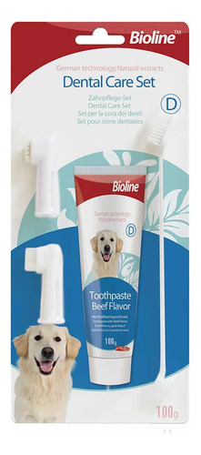 Bioline Set Higiene Dental Perro - Carne- 3 Cepillos + Pasta