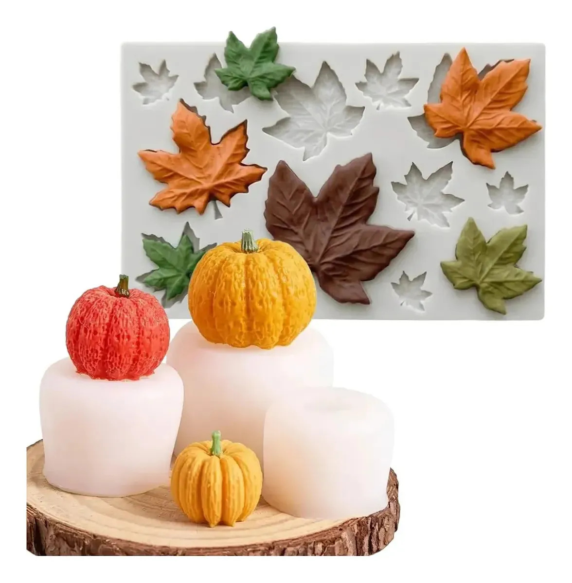 4piezas Molde Silicon Calabazas 3d Halloween Vela Jabones Amarillo