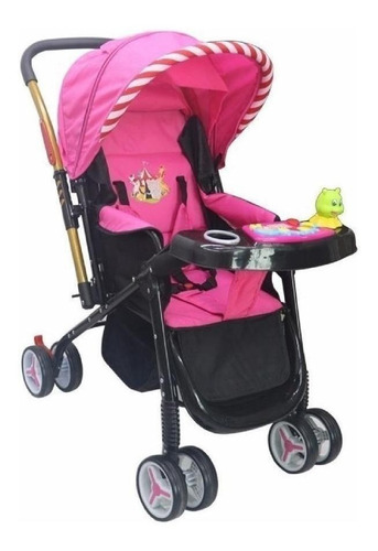 Carrinho de bebê de paseio Deko 601-1 rosa e preto com chassi de cor preto