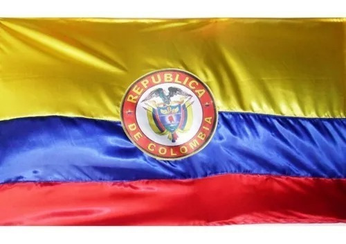 Bandera Colombia 130 X 90 Centímetros Escudo Tela Satinada