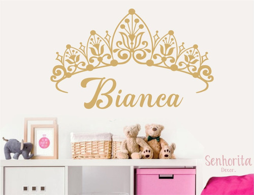 Adesivo De Parede Quarto Decoração Coroa Nome Menina 