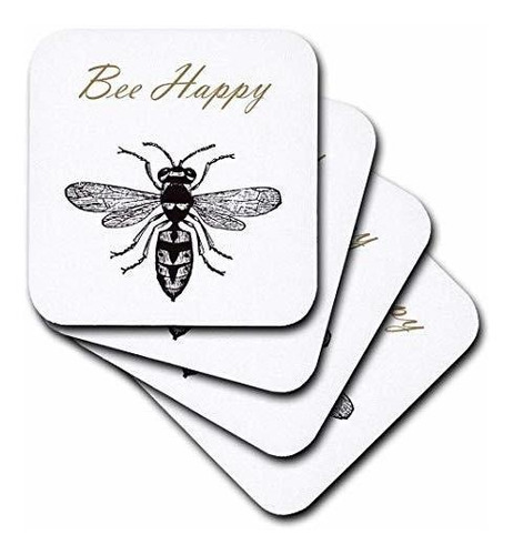 3drose Bee Happy Inspirational Chic Art - Soft Coasters, Set